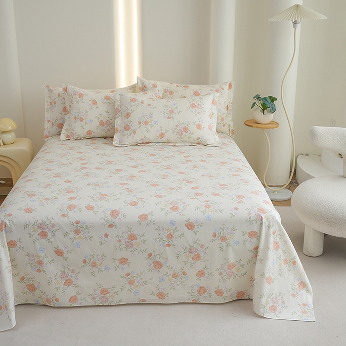 91家纺网 家纺一手货源 找家纺 优家居工厂店 2026新款13360纯棉床单单件印花全棉加厚大学生宿舍三件套 春日恋歌