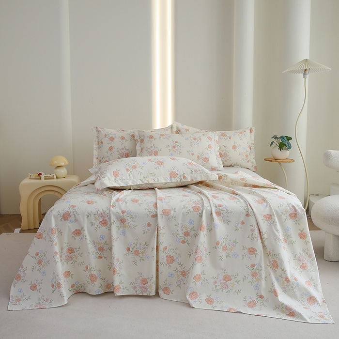 91家纺网 家纺一手货源 找家纺 优家居工厂店 2026新款13360纯棉床单单件印花全棉加厚大学生宿舍三件套 春日恋歌