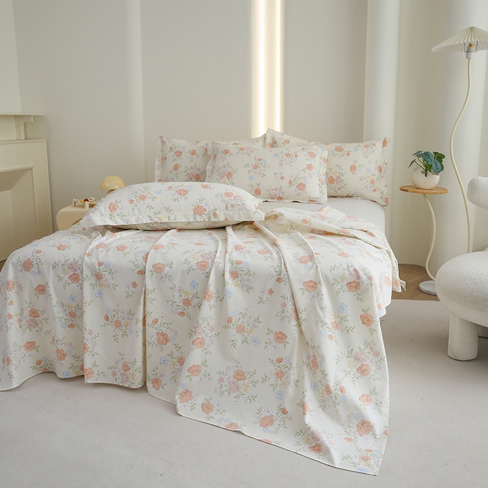 91家纺网 家纺一手货源 找家纺 优家居工厂店 2026新款13360纯棉床单单件印花全棉加厚大学生宿舍三件套 春日恋歌