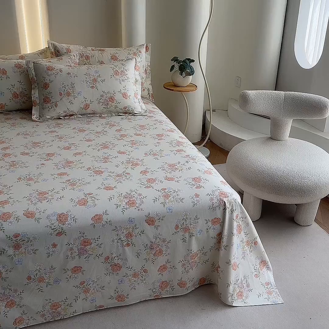 91家纺网 家纺一手货源 找家纺 优家居工厂店 2026新款13360纯棉床单单件印花全棉加厚大学生宿舍三件套 春日恋歌