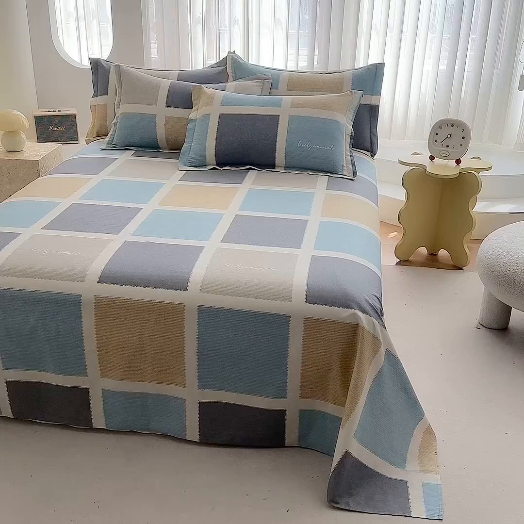 91家纺网 家纺一手货源 找家纺 优家居工厂店 2026新款13360纯棉床单单件印花全棉加厚大学生宿舍三件套 范特西