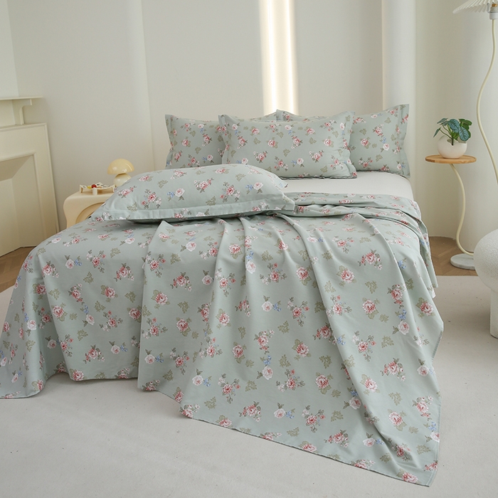 91家纺网 家纺一手货源 找家纺 优家居工厂店 2026新款13360纯棉床单单件印花全棉加厚大学生宿舍三件套 古香雅韵-绿