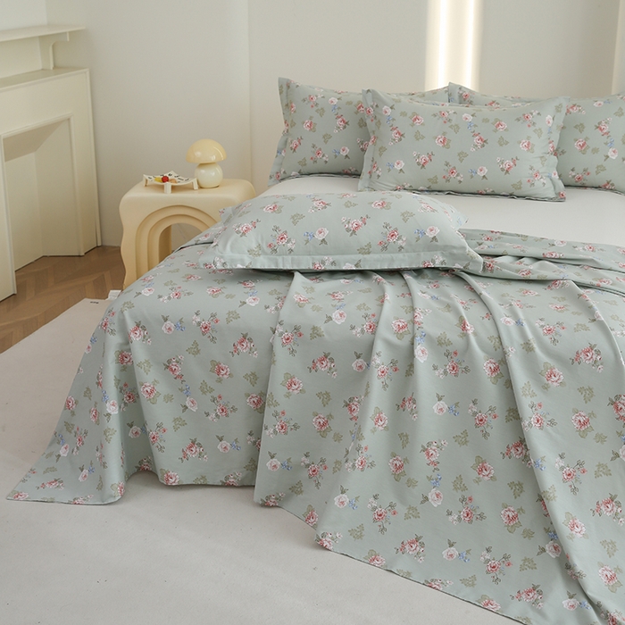 91家纺网 家纺一手货源 找家纺 优家居工厂店 2026新款13360纯棉床单单件印花全棉加厚大学生宿舍三件套 古香雅韵-绿