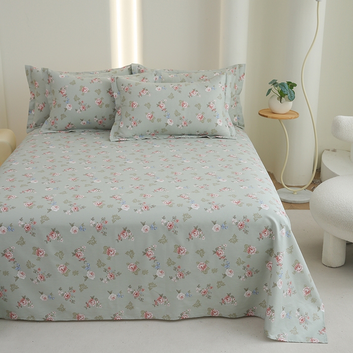 91家纺网 家纺一手货源 找家纺 优家居工厂店 2026新款13360纯棉床单单件印花全棉加厚大学生宿舍三件套 古香雅韵-绿