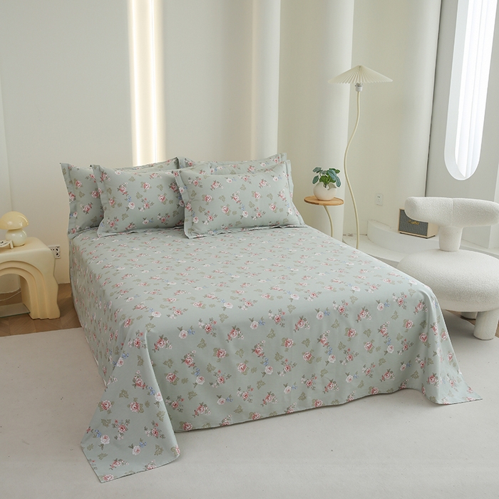 91家纺网 家纺一手货源 找家纺 优家居工厂店 2026新款13360纯棉床单单件印花全棉加厚大学生宿舍三件套 古香雅韵-绿