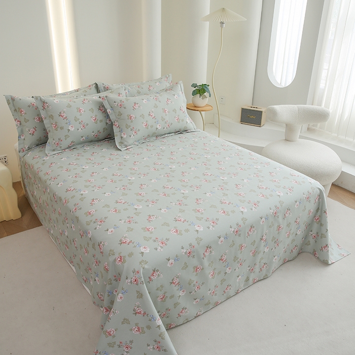 91家纺网 家纺一手货源 找家纺 优家居工厂店 2026新款13360纯棉床单单件印花全棉加厚大学生宿舍三件套 古香雅韵-绿