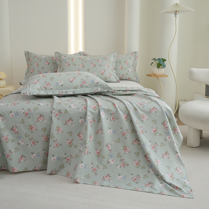 91家纺网 家纺一手货源 找家纺 优家居工厂店 2026新款13360纯棉床单单件印花全棉加厚大学生宿舍三件套 古香雅韵-绿