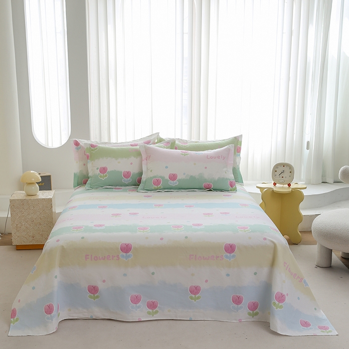 优家居工厂店 2026新款13360纯棉床单单件印花全棉加厚大学生宿舍三件套 禾郁