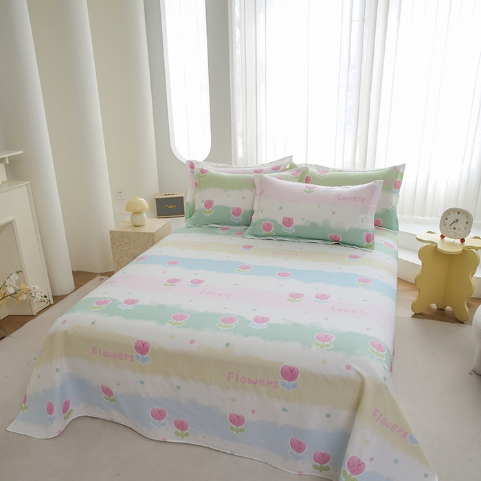 91家纺网 家纺一手货源 找家纺 优家居工厂店 2026新款13360纯棉床单单件印花全棉加厚大学生宿舍三件套 禾郁