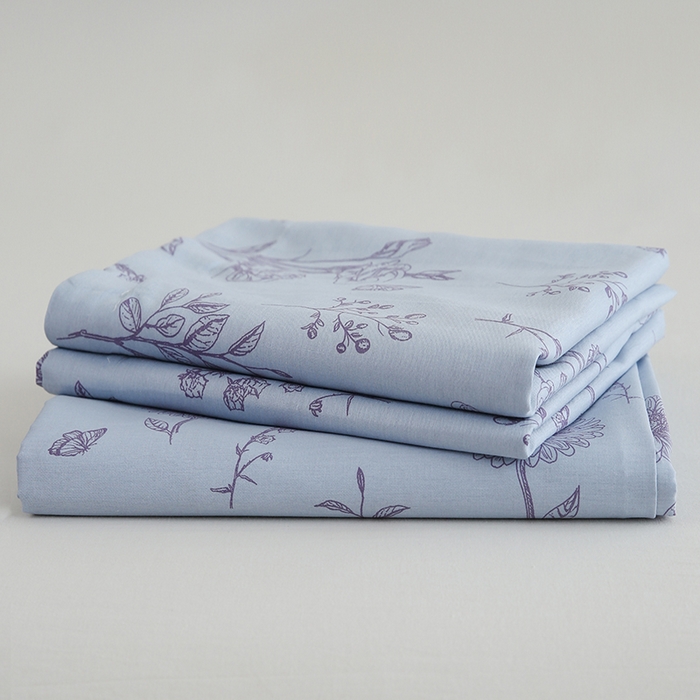 91家纺网 家纺一手货源 找家纺 优家居工厂店 2026新款13360纯棉床单单件印花全棉加厚大学生宿舍三件套 花草集-蓝