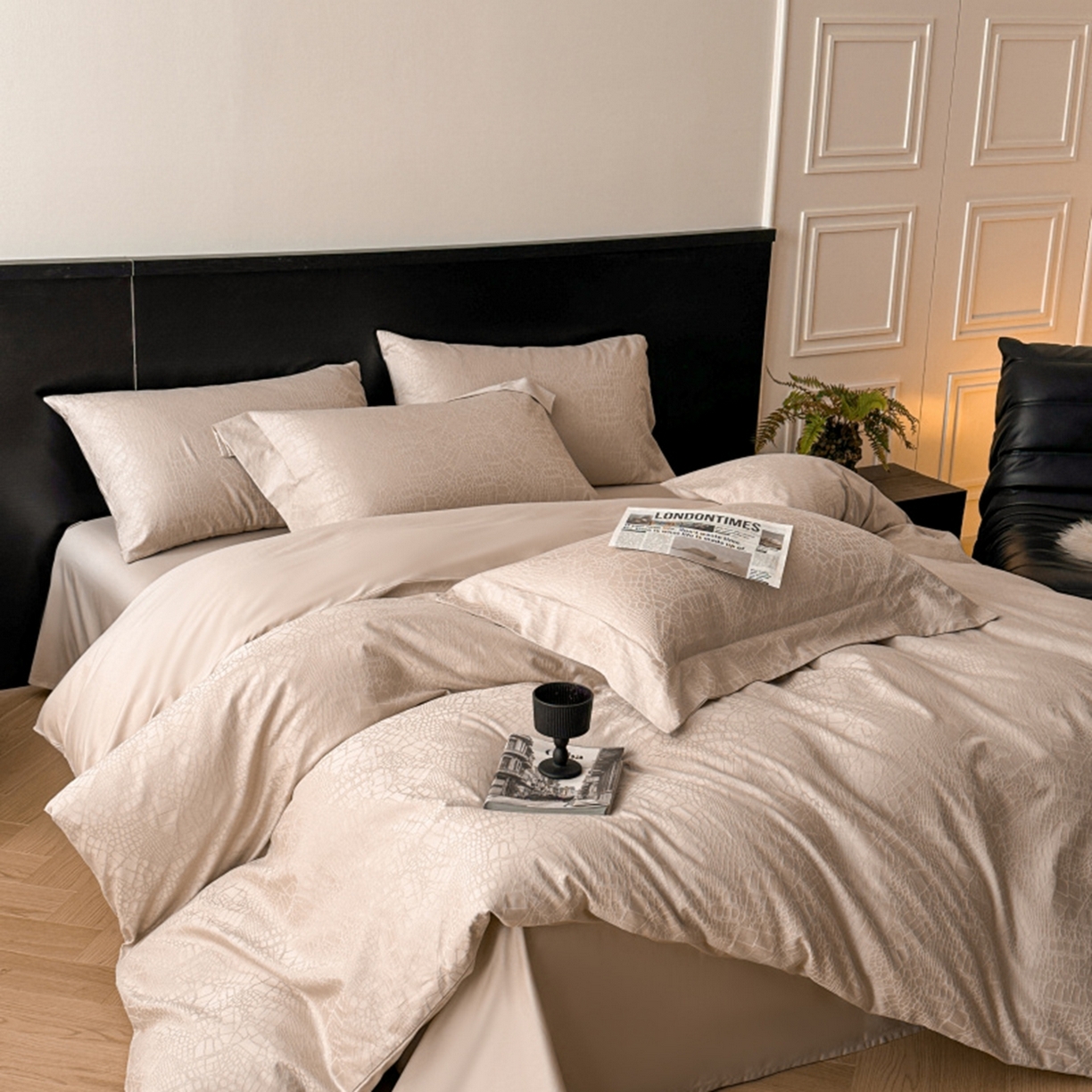 91家纺网 家纺一手货源 找家纺 涵美人家纺 2025新款长绒棉真50双股高支全棉提花四件套纯棉 喜玛125