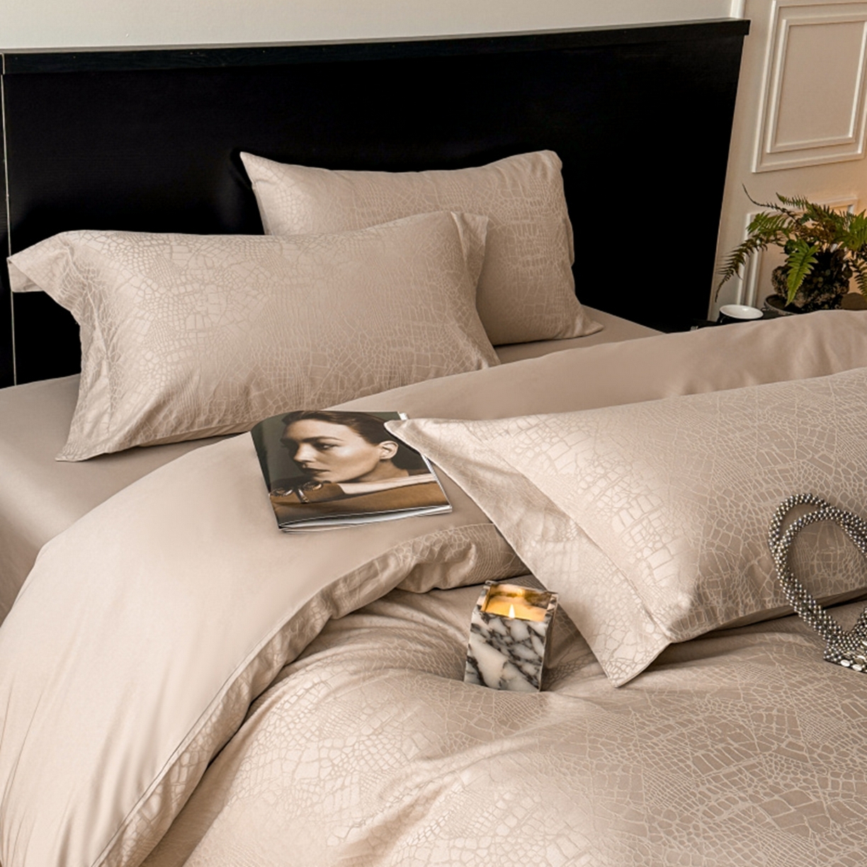 91家纺网 家纺一手货源 找家纺 涵美人家纺 2025新款长绒棉真50双股高支全棉提花四件套纯棉 喜玛125