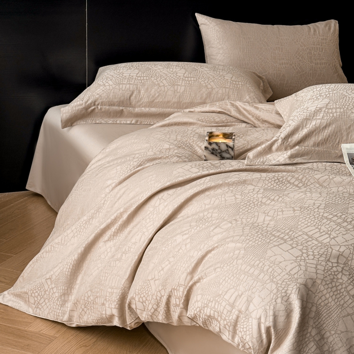 91家纺网 家纺一手货源 找家纺 涵美人家纺 2025新款长绒棉真50双股高支全棉提花四件套纯棉 喜玛125