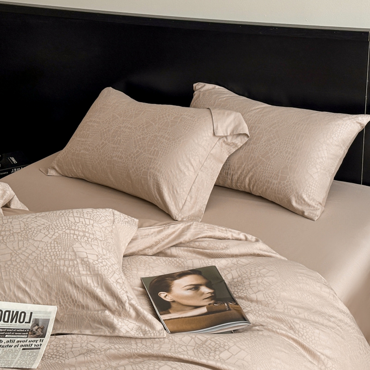 91家纺网 家纺一手货源 找家纺 涵美人家纺 2025新款长绒棉真50双股高支全棉提花四件套纯棉 喜玛125