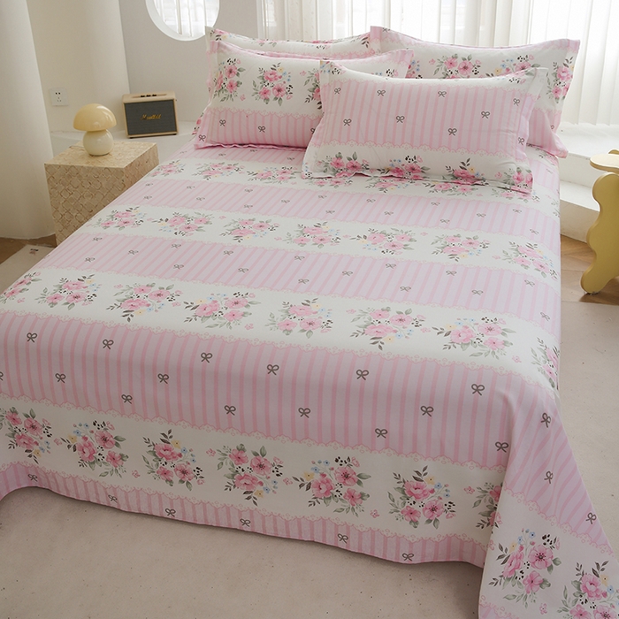 91家纺网 家纺一手货源 找家纺 优家居工厂店 2026新款13360纯棉床单单件印花全棉加厚大学生宿舍三件套 花香语意