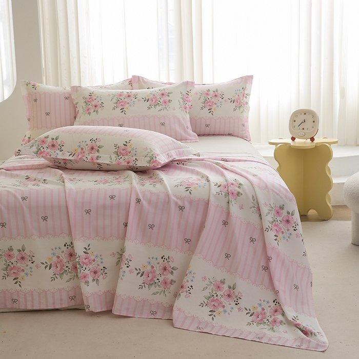 91家纺网 家纺一手货源 找家纺 优家居工厂店 2026新款13360纯棉床单单件印花全棉加厚大学生宿舍三件套 花香语意