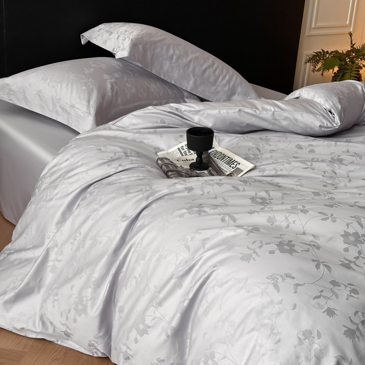 91家纺网 家纺一手货源 找家纺 涵美人家纺 2025新款长绒棉真50双股高支全棉提花四件套纯棉 相守124