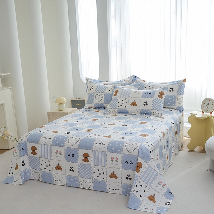 91家纺网 家纺一手货源 找家纺 优家居工厂店 2026新款13360纯棉床单单件印花全棉加厚大学生宿舍三件套 兰黛小熊