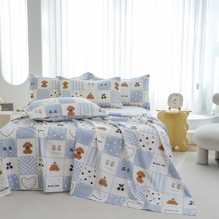 91家纺网 家纺一手货源 找家纺 优家居工厂店 2026新款13360纯棉床单单件印花全棉加厚大学生宿舍三件套 兰黛小熊