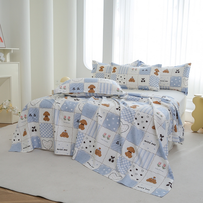 91家纺网 家纺一手货源 找家纺 优家居工厂店 2026新款13360纯棉床单单件印花全棉加厚大学生宿舍三件套 兰黛小熊