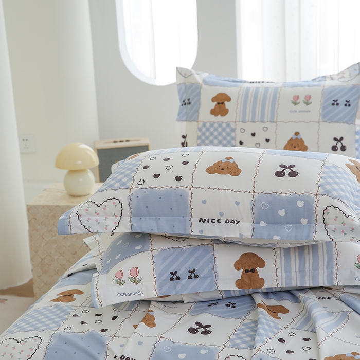 91家纺网 家纺一手货源 找家纺 优家居工厂店 2026新款13360纯棉床单单件印花全棉加厚大学生宿舍三件套 兰黛小熊