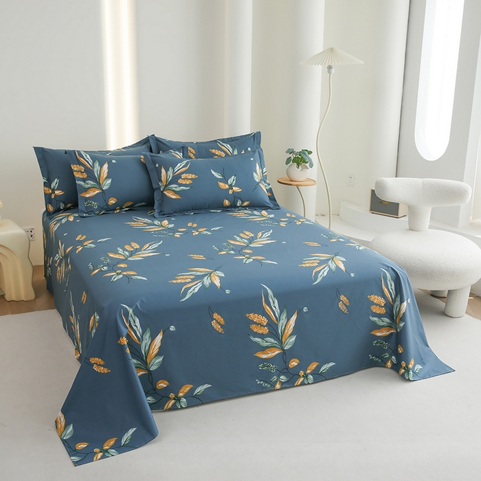 91家纺网 家纺一手货源 找家纺 优家居工厂店 2026新款13360纯棉床单单件印花全棉加厚大学生宿舍三件套 蓝韵叶影