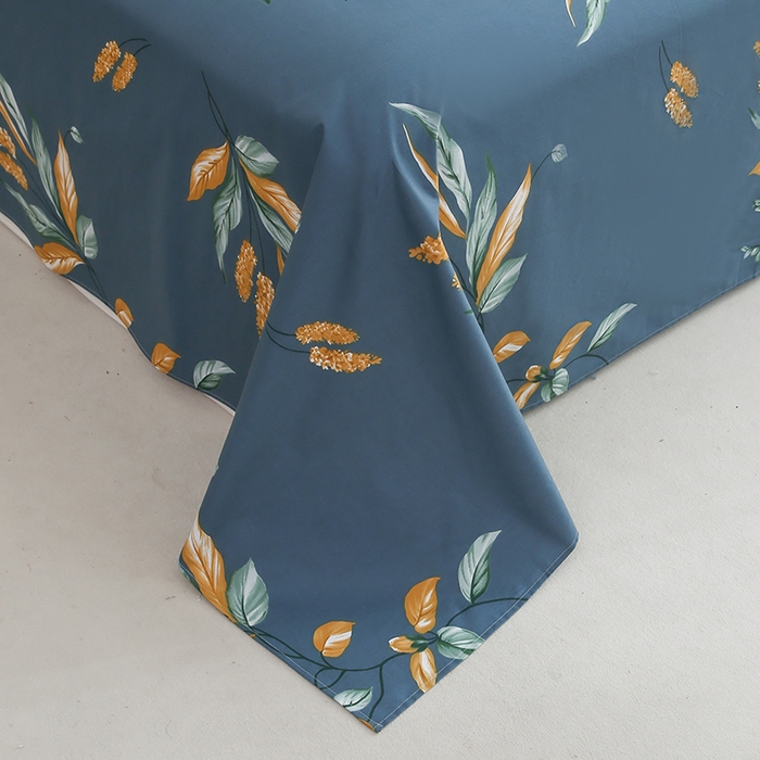 91家纺网 家纺一手货源 找家纺 优家居工厂店 2026新款13360纯棉床单单件印花全棉加厚大学生宿舍三件套 蓝韵叶影