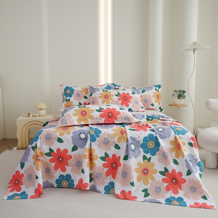 91家纺网 家纺一手货源 找家纺 优家居工厂店 2026新款13360纯棉床单单件印花全棉加厚大学生宿舍三件套 留恋花梦