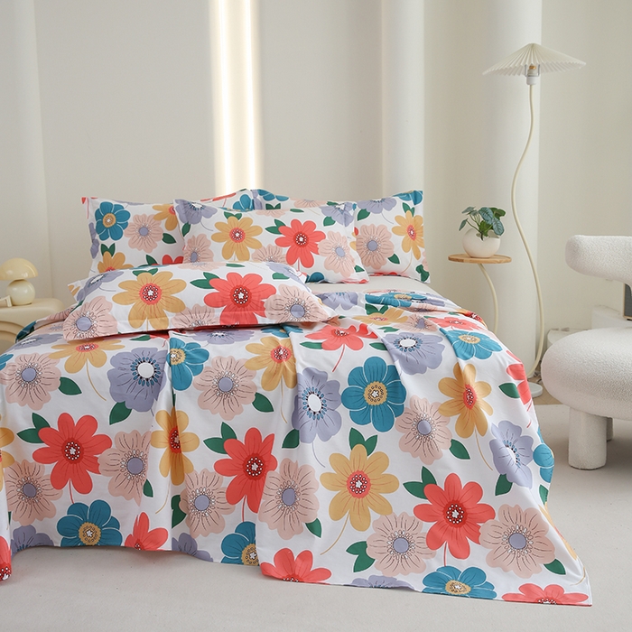 91家纺网 家纺一手货源 找家纺 优家居工厂店 2026新款13360纯棉床单单件印花全棉加厚大学生宿舍三件套 留恋花梦