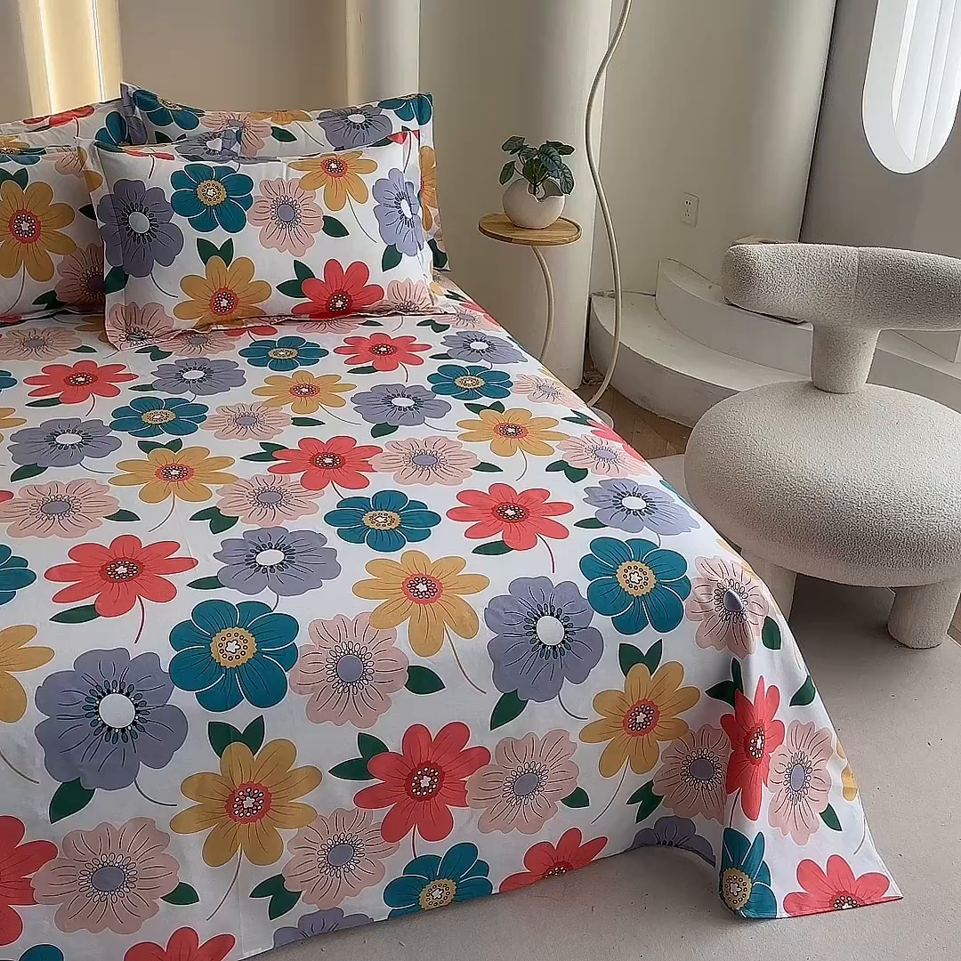 91家纺网 家纺一手货源 找家纺 优家居工厂店 2026新款13360纯棉床单单件印花全棉加厚大学生宿舍三件套 留恋花梦