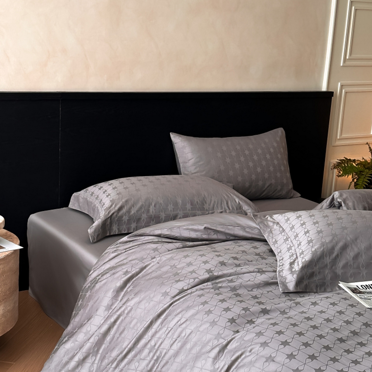 91家纺网 家纺一手货源 找家纺 涵美人家纺 2025新款长绒棉真50双股高支全棉提花四件套纯棉 星柠028