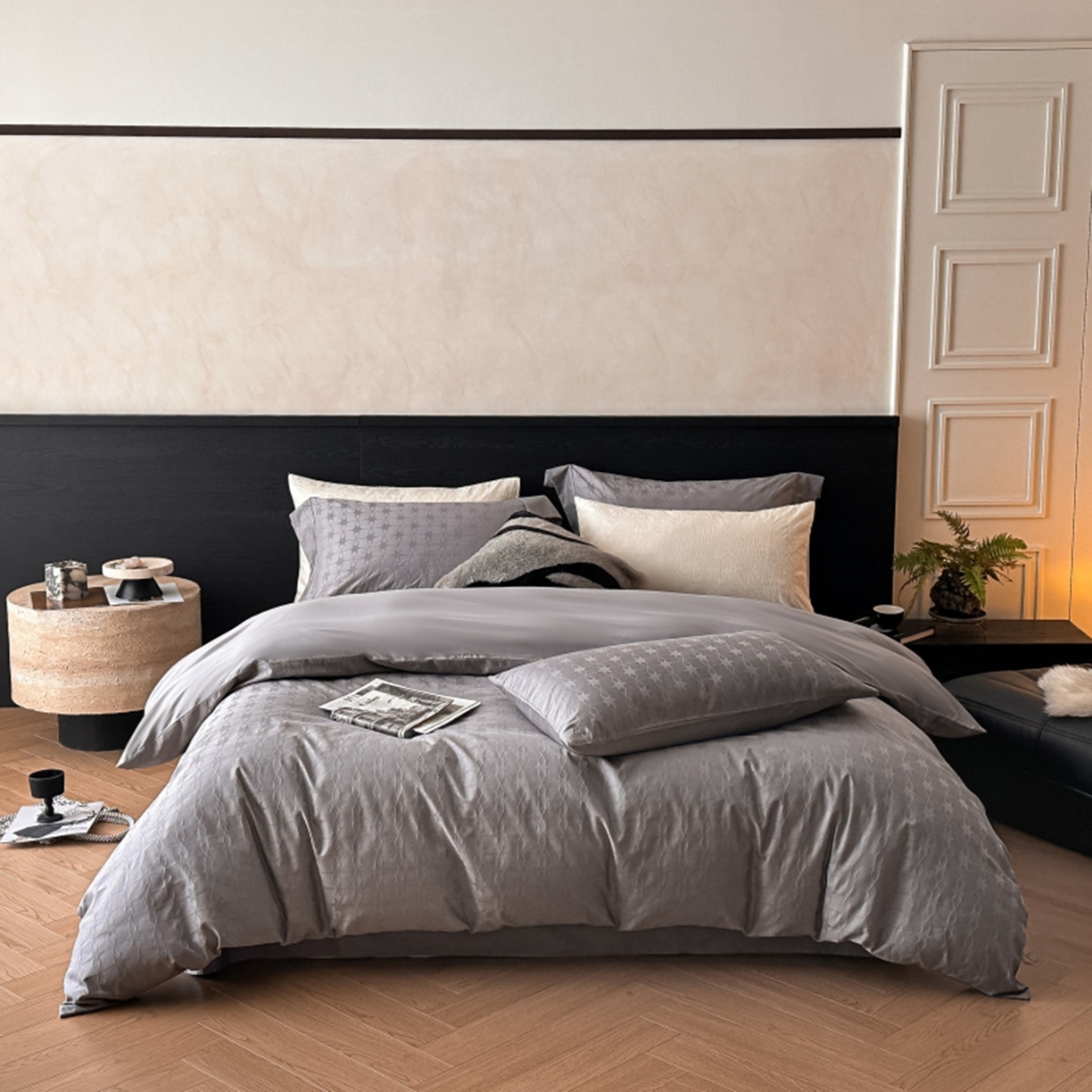 涵美人家纺 2025新款长绒棉真50双股高支全棉提花四件套纯棉 星柠028