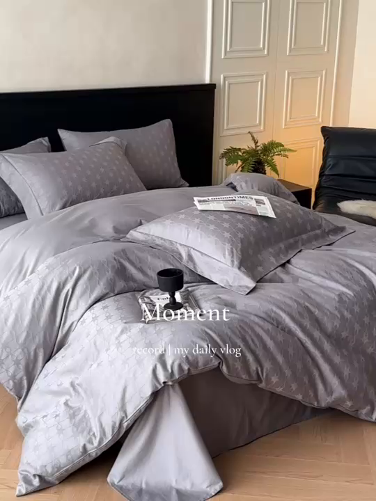 91家纺网 家纺一手货源 找家纺 涵美人家纺 2025新款长绒棉真50双股高支全棉提花四件套纯棉 星柠028