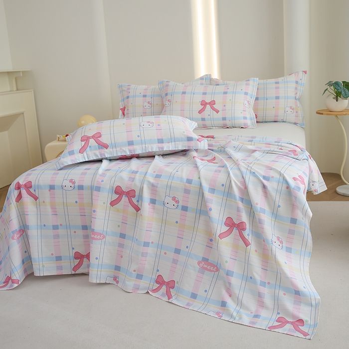 91家纺网 家纺一手货源 找家纺 优家居工厂店 2026新款13360纯棉床单单件印花全棉加厚大学生宿舍三件套 奶香猫咪