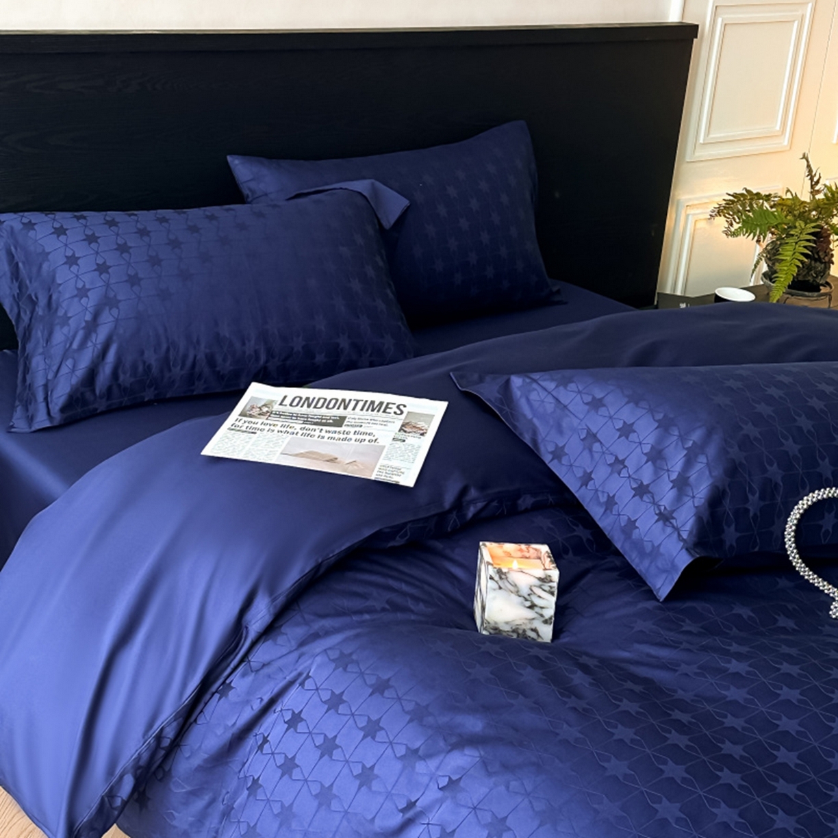 91家纺网 家纺一手货源 找家纺 涵美人家纺 2025新款长绒棉真50双股高支全棉提花四件套纯棉 星柠122