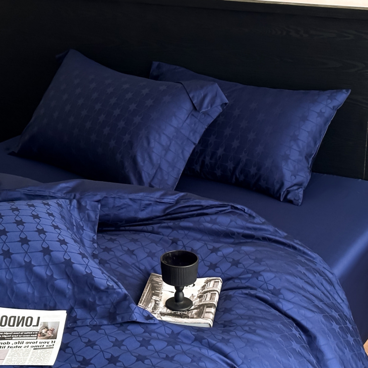 91家纺网 家纺一手货源 找家纺 涵美人家纺 2025新款长绒棉真50双股高支全棉提花四件套纯棉 星柠122