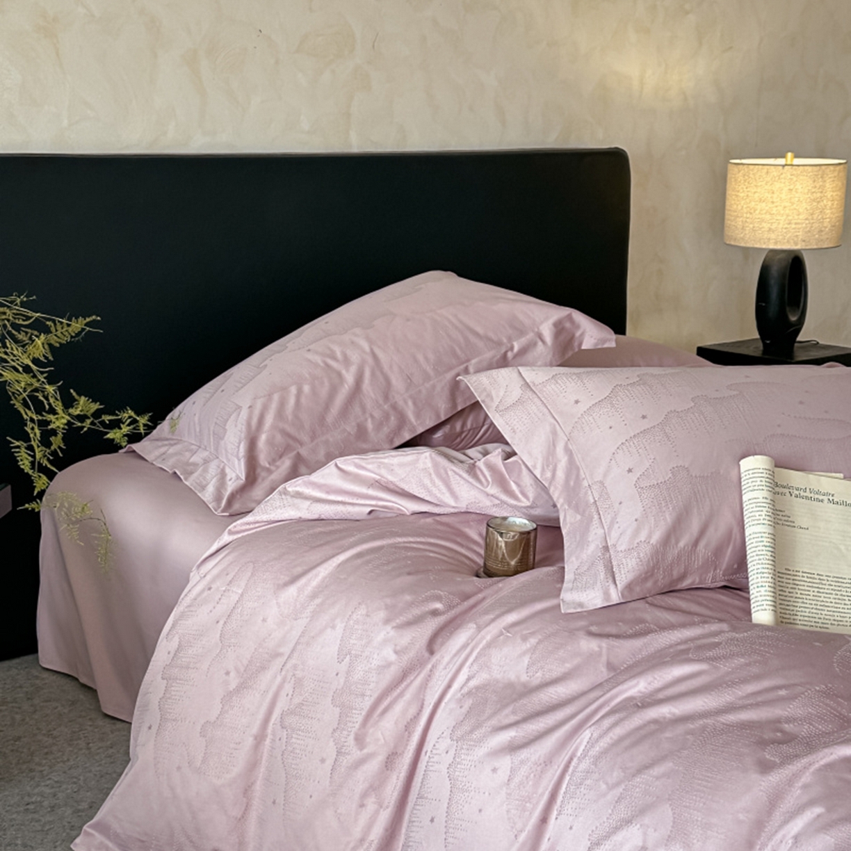 91家纺网 家纺一手货源 找家纺 涵美人家纺 2025新款长绒棉真50双股高支全棉提花四件套纯棉 星雨022