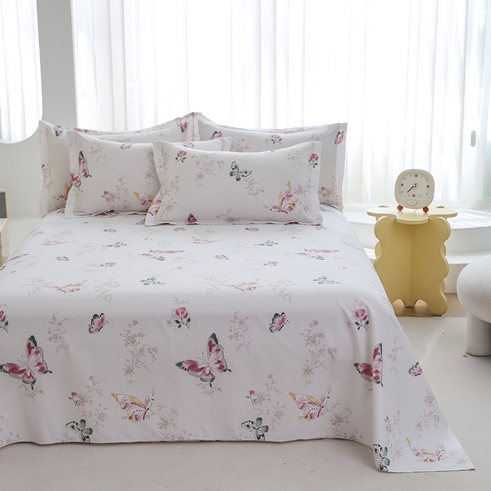 91家纺网 家纺一手货源 找家纺 优家居工厂店 2026新款13360纯棉床单单件印花全棉加厚大学生宿舍三件套 翩蝶