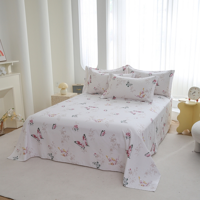 91家纺网 家纺一手货源 找家纺 优家居工厂店 2026新款13360纯棉床单单件印花全棉加厚大学生宿舍三件套 翩蝶