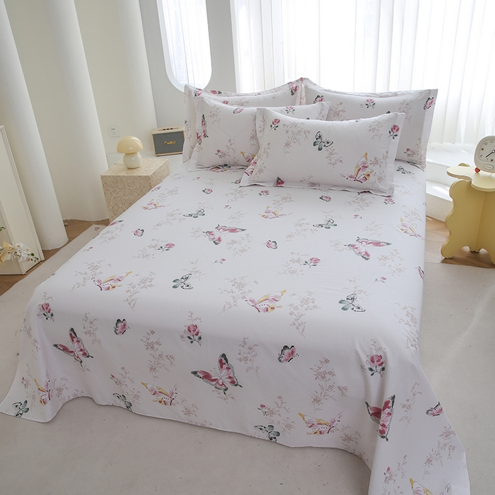 91家纺网 家纺一手货源 找家纺 优家居工厂店 2026新款13360纯棉床单单件印花全棉加厚大学生宿舍三件套 翩蝶