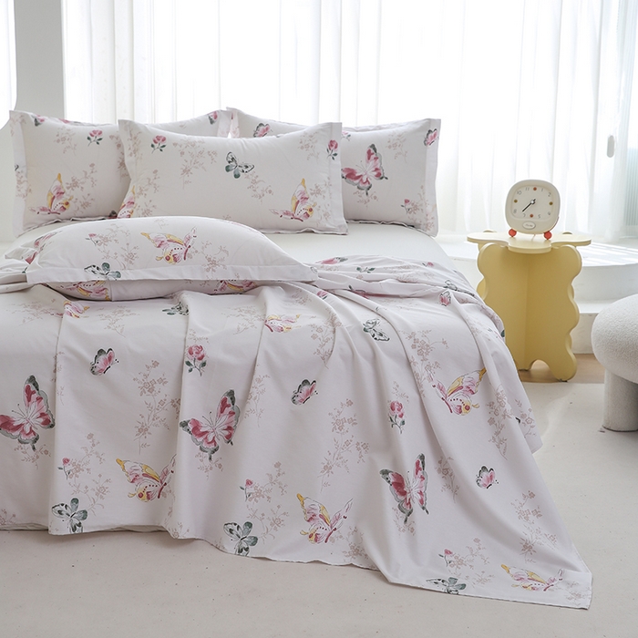 91家纺网 家纺一手货源 找家纺 优家居工厂店 2026新款13360纯棉床单单件印花全棉加厚大学生宿舍三件套 翩蝶