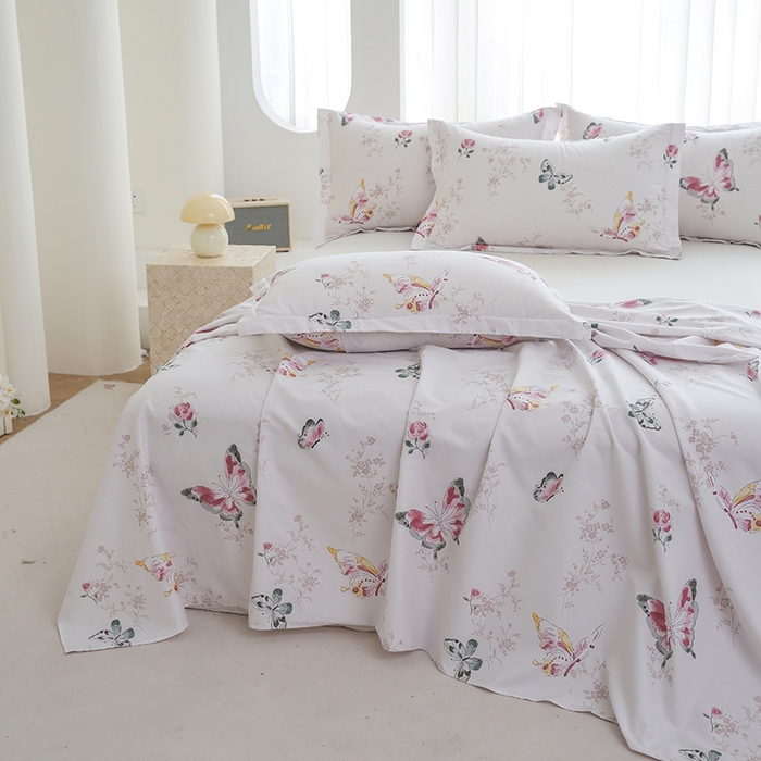 91家纺网 家纺一手货源 找家纺 优家居工厂店 2026新款13360纯棉床单单件印花全棉加厚大学生宿舍三件套 翩蝶