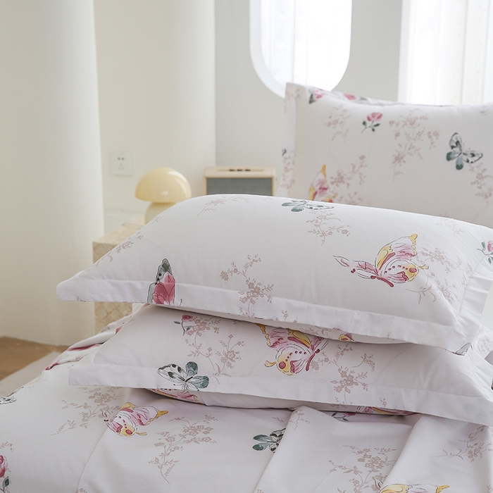 91家纺网 家纺一手货源 找家纺 优家居工厂店 2026新款13360纯棉床单单件印花全棉加厚大学生宿舍三件套 翩蝶