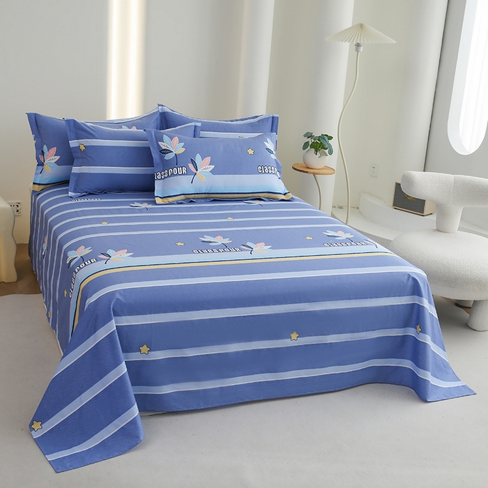 91家纺网 家纺一手货源 找家纺 优家居工厂店 2026新款13360纯棉床单单件印花全棉加厚大学生宿舍三件套 清风徐徐