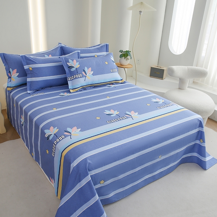 91家纺网 家纺一手货源 找家纺 优家居工厂店 2026新款13360纯棉床单单件印花全棉加厚大学生宿舍三件套 清风徐徐