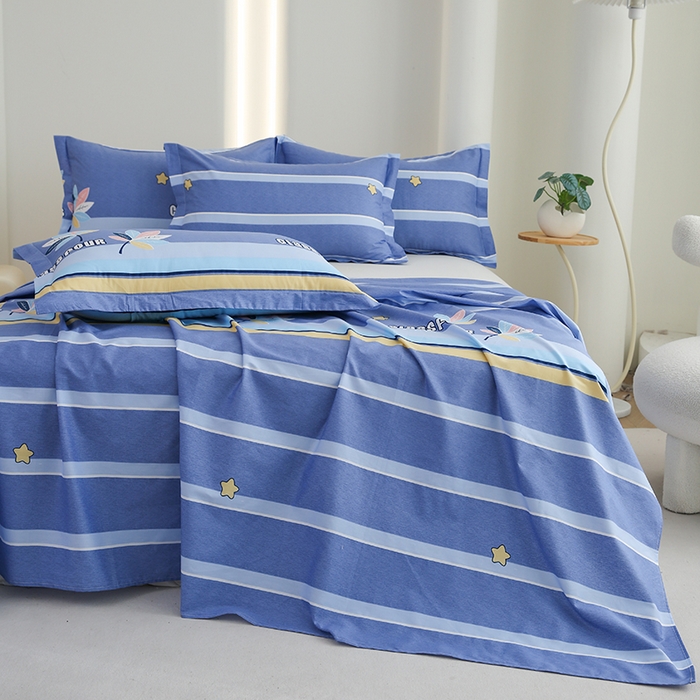 91家纺网 家纺一手货源 找家纺 优家居工厂店 2026新款13360纯棉床单单件印花全棉加厚大学生宿舍三件套 清风徐徐