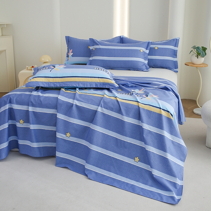 91家纺网 家纺一手货源 找家纺 优家居工厂店 2026新款13360纯棉床单单件印花全棉加厚大学生宿舍三件套 清风徐徐