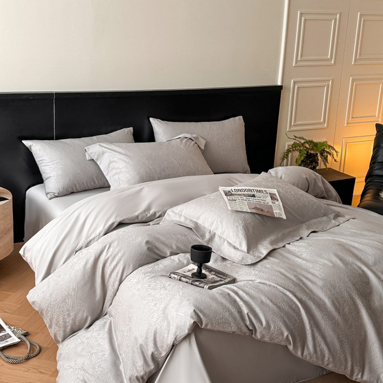 91家纺网 家纺一手货源 找家纺 涵美人家纺 2025新款长绒棉真50双股高支全棉提花四件套纯棉 雨洛026