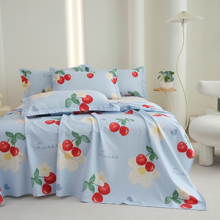 91家纺网 家纺一手货源 找家纺 优家居工厂店 2026新款13360纯棉床单单件印花全棉加厚大学生宿舍三件套 如梦花季