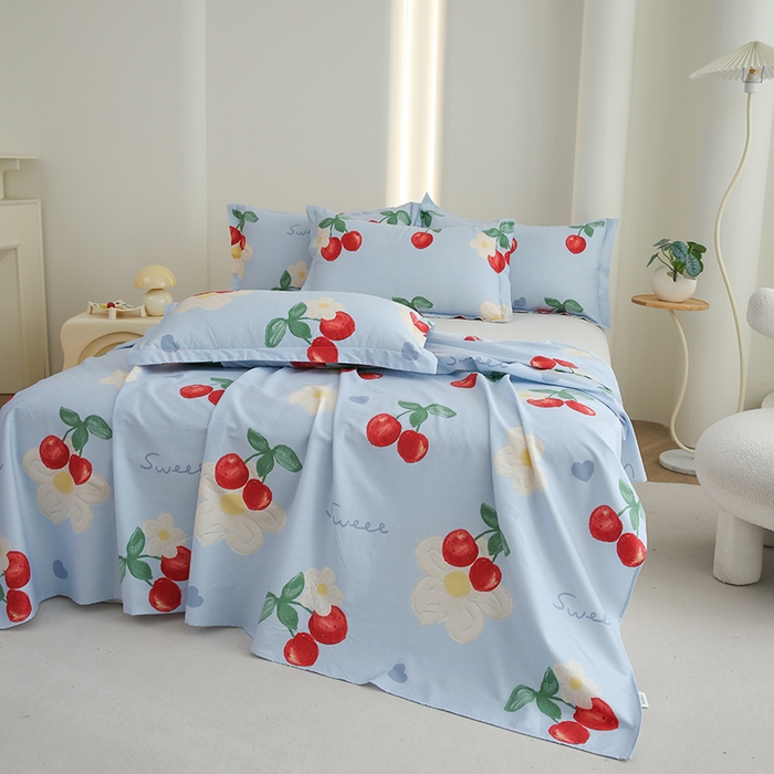 91家纺网 家纺一手货源 找家纺 优家居工厂店 2026新款13360纯棉床单单件印花全棉加厚大学生宿舍三件套 如梦花季